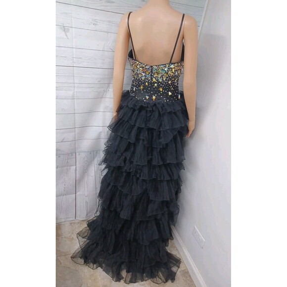 DAVE & JOHNNY Hi Low Tiered Ruffles Tulle Beaded  Long Prom Formal Dress Sz 5/6 - Picture 6 of 13